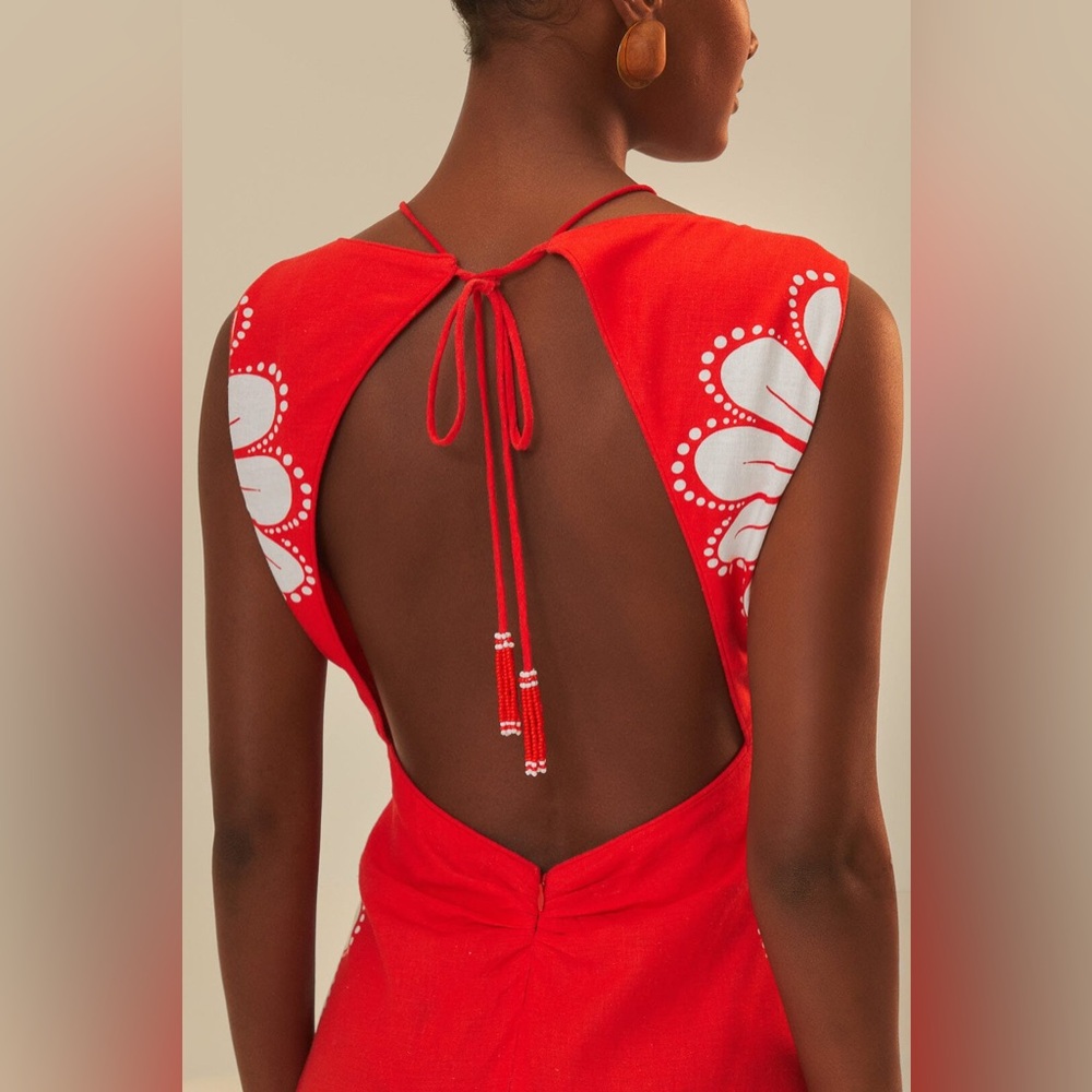 FARM Rio Red Midi Dress with White Floral Print - Picture 3 of 8